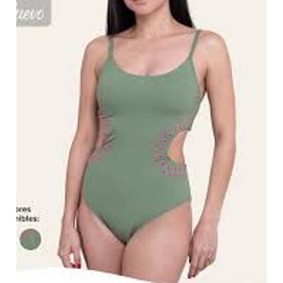 aerie Other - Aerie Cut Out Full Coverage One Piece Swim suit olive green with pink dots sz s